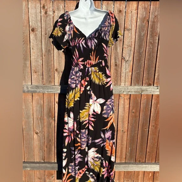 City Chic Skye Off Shoulder Print Maxi Dress - black size 14 - Picture 9 of 14